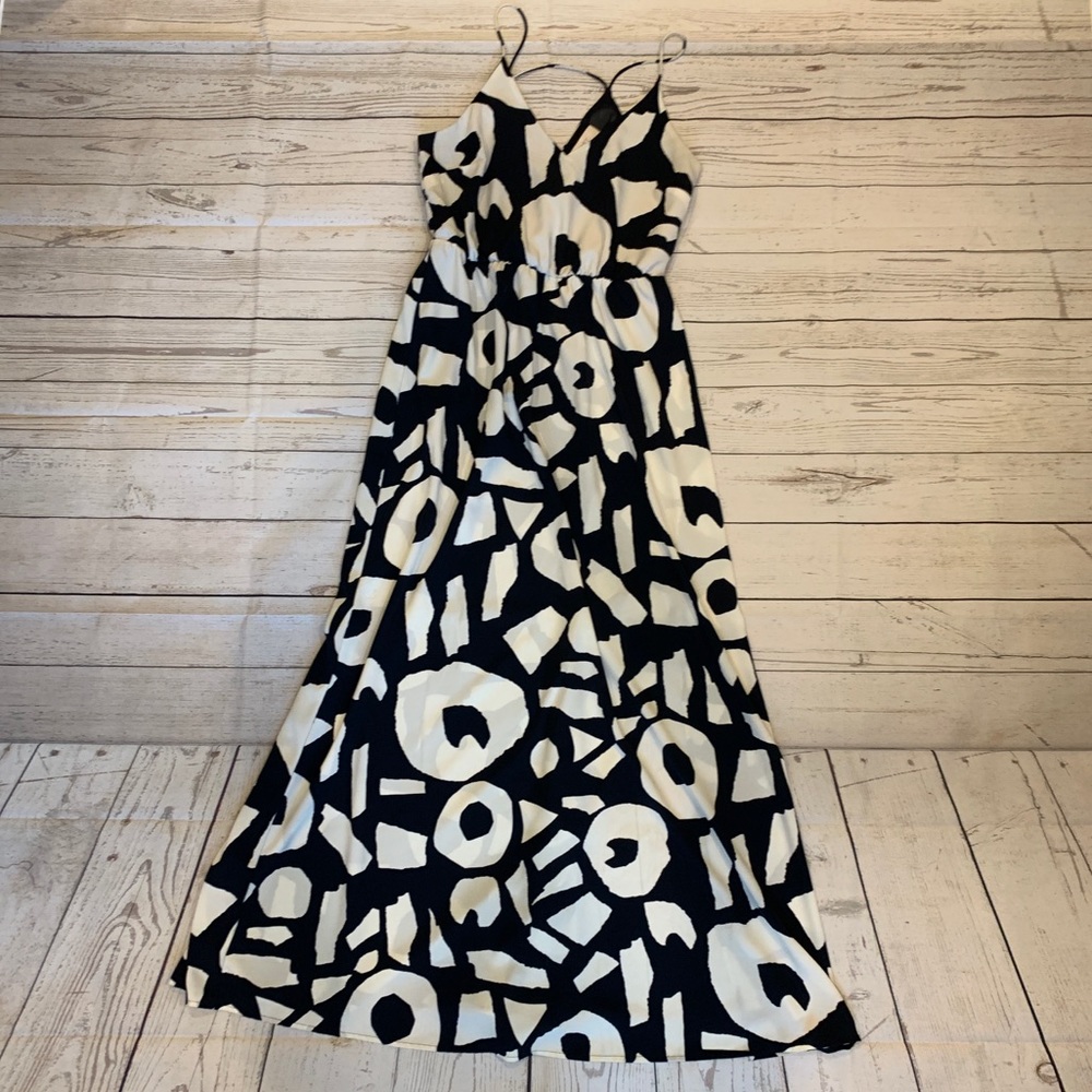 Navy & white print maxi dress